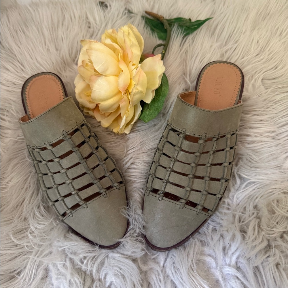 Woven Slide Mules in Olive for Women